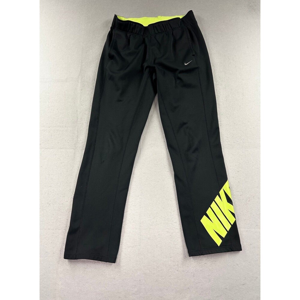 Nike Women’s Black Athletic Track Pants Lime Logo